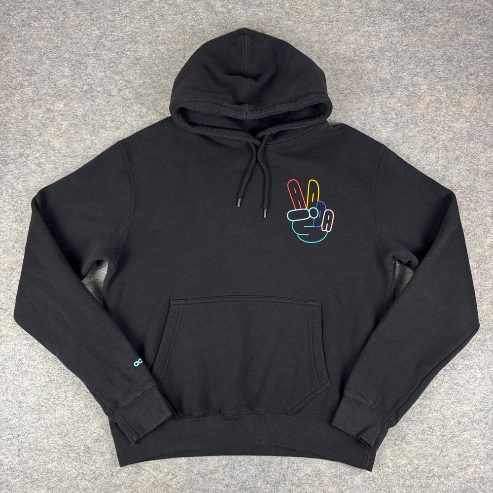 adidas Originals Peace Sign Hoodie Pullover Fleece Pockets Black Mens Medium M